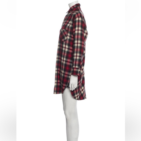 Maje Red Plaid Long Sleeve Shirt Dress - Picture 4 of 16